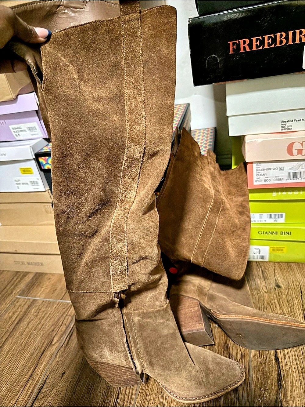 Gianni Bini Travers Suede Block Heel Over The Knee Boots Over-the-Knee Boots